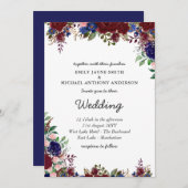 予算に優しいバーボン ブルー 花柄 ウェディング 招待状 (正面/裏面)