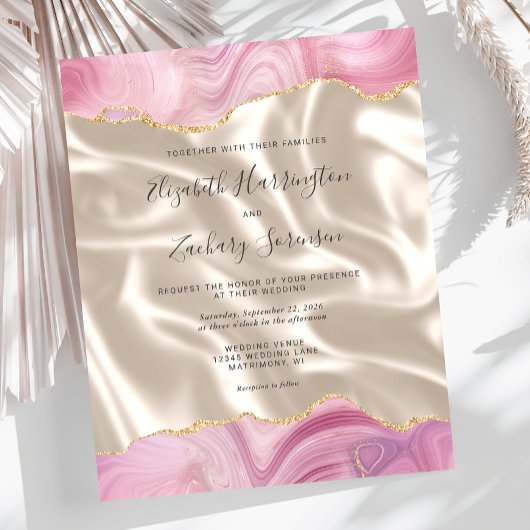 予算に優しいパステルピンクゴールドアゲートアイボリーシルクウェディング