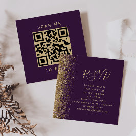 予算に優しいパープルゴールドラメ 結婚式QRコードRSVP エンクロージャーカード