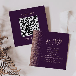 予算に優しいパープル・ローズゴールド 結婚式 QRコード RSVP エンクロージャーカード
