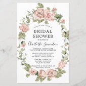 予算に優しいピンクのバラの花のウェディングシャワーの招待状 (正面)