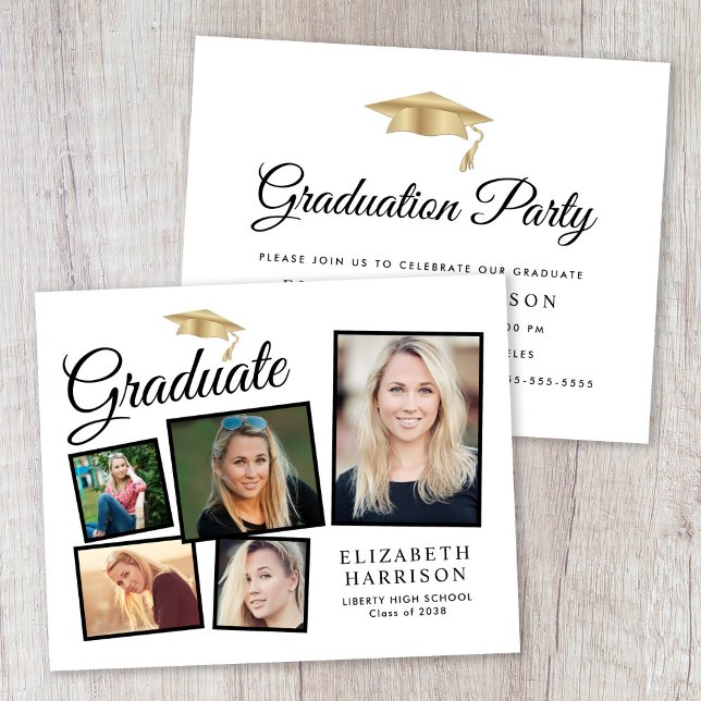 予算に優しいフォトコラージュ卒業パーティー招待状 (Budget Photo Collage Graduation Party Invitation)