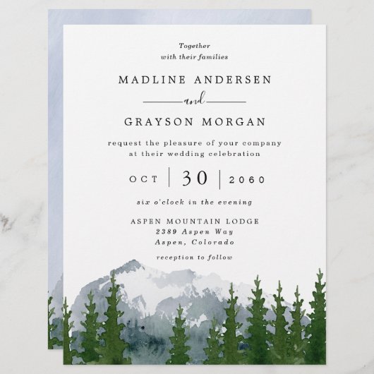 予算に優しいフォレストマウンテンウェディング招待状 (正面/裏面)