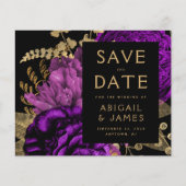 予算に優しいフラワー・パープル・ゴールド 結婚式の「Save the Date」 (正面)