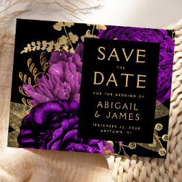 予算に優しいフラワー・パープル・ゴールド 結婚式の「Save the Date」