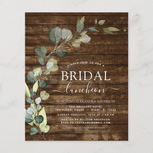 予算に優しいブライダルシャワーランチョン 緑のユーカリ (正面)