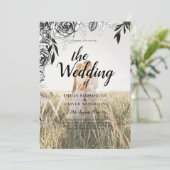 予算に優しいブラックローズの写真オーバーレイ結婚式招待状 招待状 (スタンド正面)