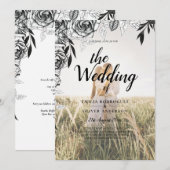 予算に優しいブラックローズの写真オーバーレイ結婚式招待状 招待状 (正面/裏面)