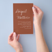 予算に優しいボーホー テラコッタ シンプル ウェディング 招待状 チラシ (ハンドル)