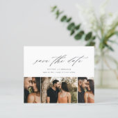 予算に優しいミニマルスクリプトの3枚の写真の結婚式日程事前通知 (スタンド正面)