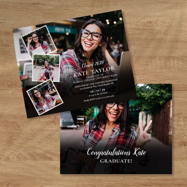 予算に優しいモダンな写真コラージュ卒業式招待状 (Budget Modern Photo Collage Graduation Invitation)