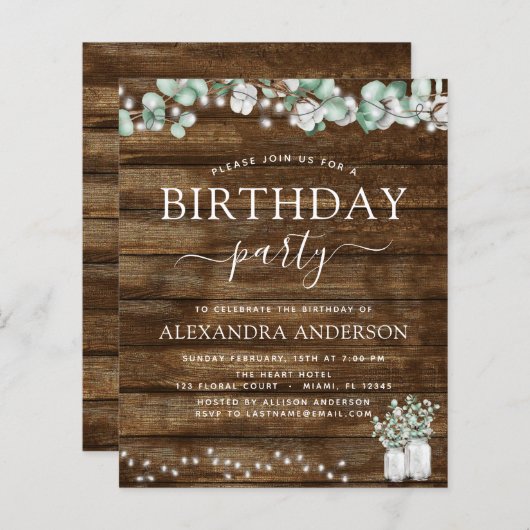 予算に優しいユーカリのラスティックな結婚式前パーティライト (正面/裏面)