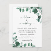 予算に優しいユーカリグリーンのウェディング招待状 案内状 (正面/裏面)