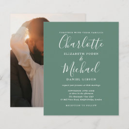 予算に優しいユーカリグリーンの写真付き結婚式招待状