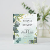 予算に優しいユーカリ植物のデザインが施されたウェディング招待状 (スタンド正面)