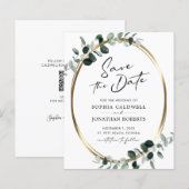 予算に優しいユーカリ ゴールド カリグラフィー Save the Date (正面/裏面)