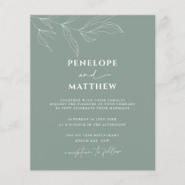 予算に優しいラインアートの葉っぱのデザインが特徴のウェディング招待状 チラシ