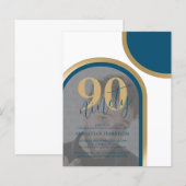 予算に優しいレトロブルーとゴールドの写真付き誕生日 (正面/裏面)