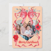 予算に優しい上品な赤いリボンのクリスマス4枚の写真 シーズンカード (正面)