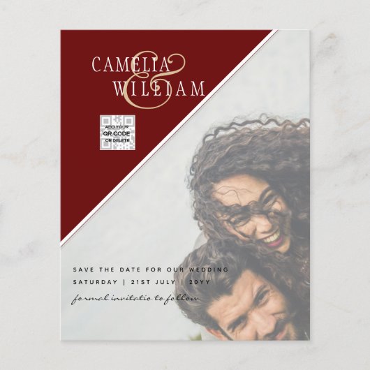 予算に優しい写真付き結婚式招待状 保存日付 QRコード チラシ (正面)