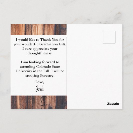 予算に優しい卒業発表と感謝 ポストカード (裏面)