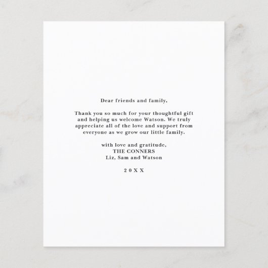 予算に優しい手書き写真ベイビー感謝カード (裏面)