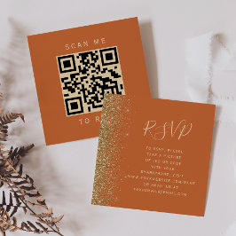 予算に優しい焦茶オレンジゴールド結婚式QRコードRSVP エンクロージャーカード