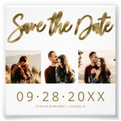 予算に優しい結婚式の3枚の写真コラージュSave The Date フォトプリント (正面)