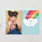 予算に優しい虹の雲の写真 子供の誕生日パーティー 招待状 (正面/裏面)