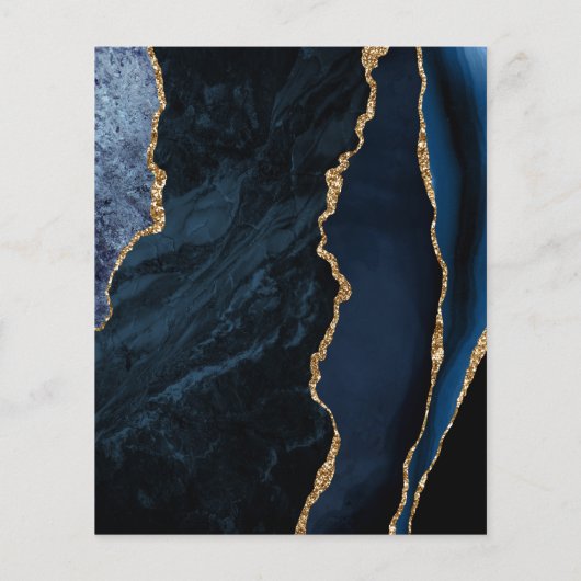 予算に優しい青い瑪瑙ゴールド大理石の結婚式の招待状 (裏面)