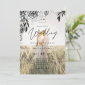 予算に優しい黒薔薇の写真オーバーレイ結婚式招待状 招待状 (スタンド正面)