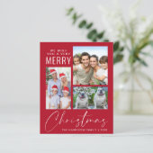 予算に優しい3枚の写真のメリークリスマス赤いホリデーカード (スタンド正面)