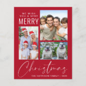 予算に優しい3枚の写真のメリークリスマス赤いホリデーカード (正面)