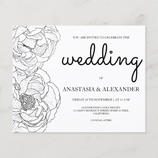 予算に優しい/エレガントな結婚式の招待状。 招待状のフライヤー チラシ (正面)