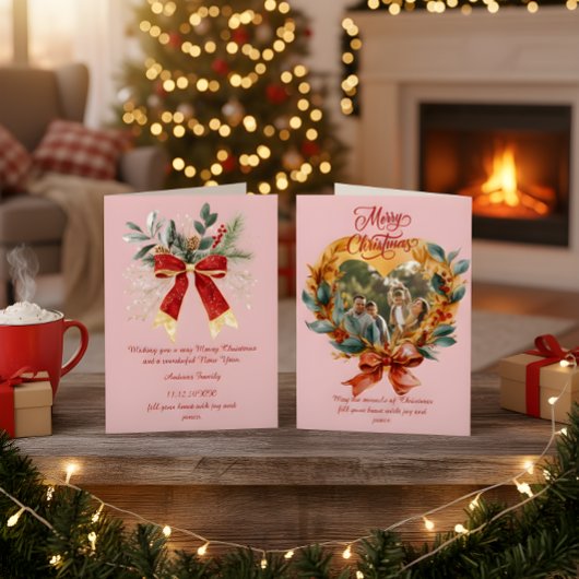 予算に優しい エレガントな 赤いリボン クリスマス フォト ホリデー