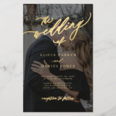 予算に優しい ゴールドスクリプトQRコード写真 ウェディング招待状 チラシ (正面)