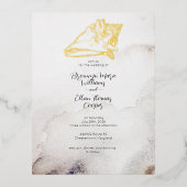 予算に優しい シンプルな貝殻 砂浜ビーチ 箔招待状ポストカード (正面)