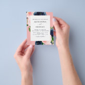 予算に優しい ネイビーブルーとソフトピンクの花の結婚式 チラシ (手)