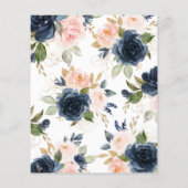 予算に優しい ネイビー & ピンクの花のブライダルシャワー招待状 (裏面)