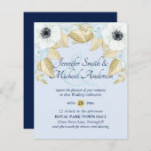 予算に優しい ネイビー ブルー ホワイト アネモネ ウェディング 招待状 (正面/裏面)