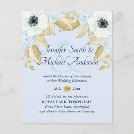 予算に優しい ネイビー ブルー ホワイト アネモネ ウェディング 招待状