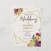 予算に優しい バーガンディと黄色の花の結婚式 招待状 (正面/裏面)