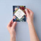 予算に優しい バーガンディ ネイビー 花柄 結婚式 招待状 チラシ (手)