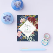 予算に優しい バーガンディ ネイビー 花柄 結婚式 招待状 チラシ (シングル)