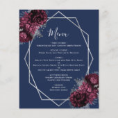 予算に優しい バーガンディ フラワーのあるシルバー ネイビー 結婚式 メニュー (正面)