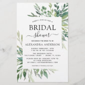 予算に優しい ブライダルシャワーのためのグリーンとボタニカルな招待状 (正面)