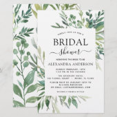 予算に優しい ブライダルシャワーのためのグリーンとボタニカルな招待状 (正面/裏面)