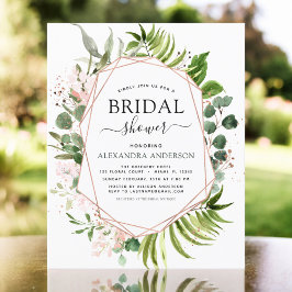 予算に優しい ブライダルシャワーのグリーンとローズゴールドの招待状