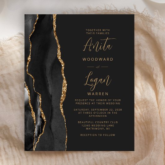 予算に優しい ブラック ゴールド アゲート エレガント スクリプト ウェディング