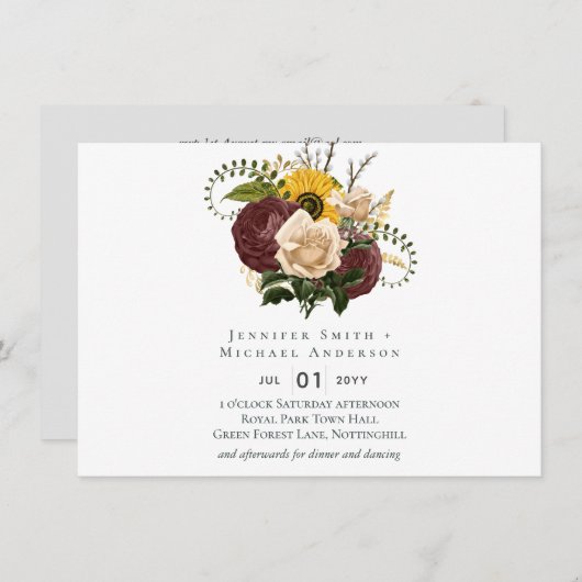 予算に優しい マーサラ ローズ ヒマワリ ウェディング 招待状 (正面/裏面)